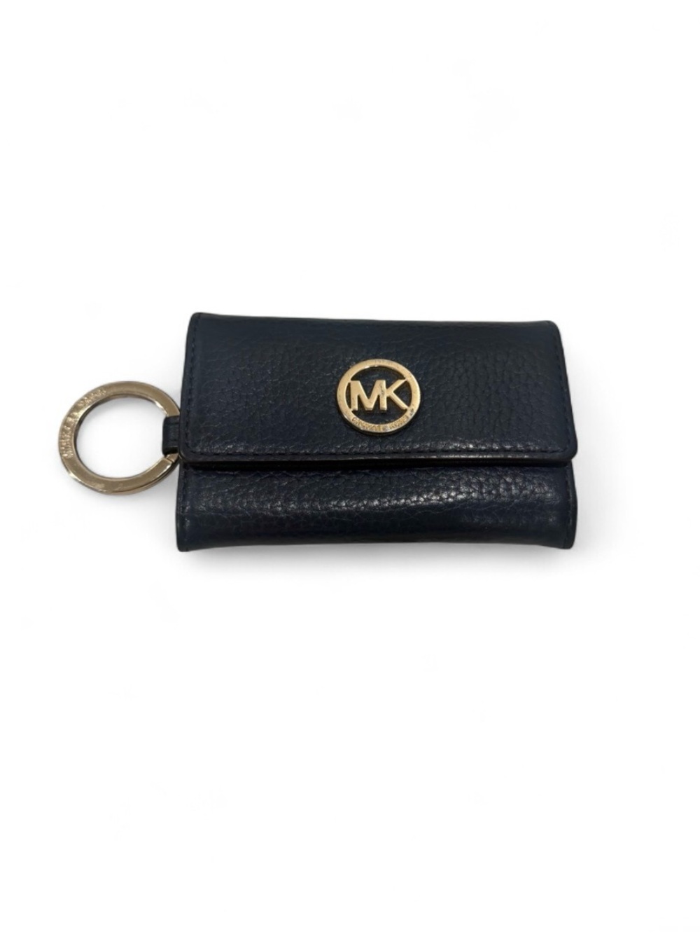 Michael Kors Black Leather Key & Card Holder with Gold MK Emblem